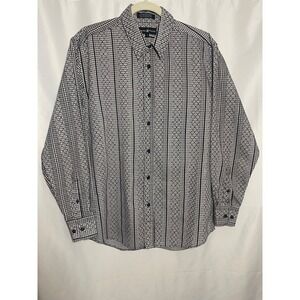 Beverly Hills Polo Club Shirt Mens Large Black White Geometric Grid Button Down